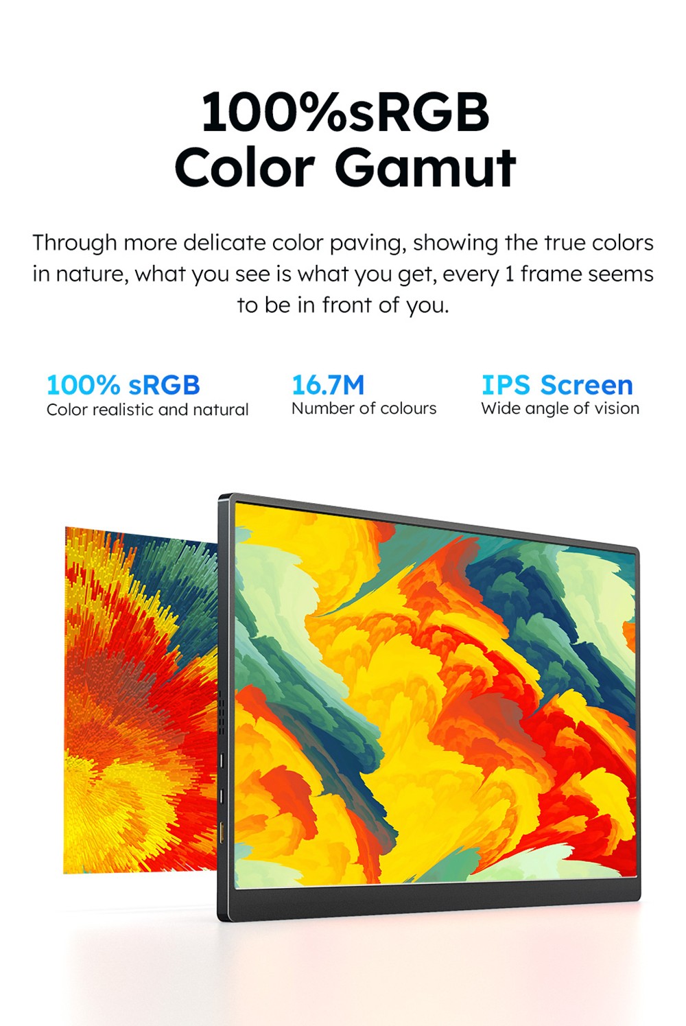 AOSIMAN P156QCC 15.6 inch Portable Monitor, 2560*1600, 100% sRGB, Dual Speakers, 1000:1 Contrast, 60Hz Refresh Rate, 2*Type-C, 1*Mini HDMI, 1*Headphone Jack