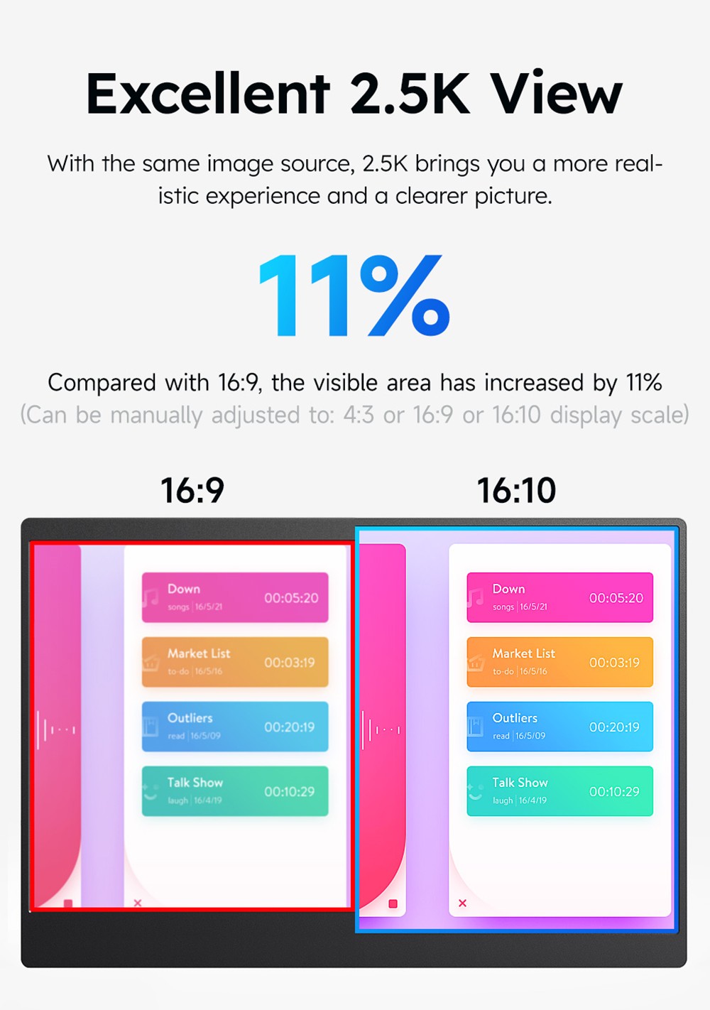 AOSIMAN P156QCC 15.6 inch Portable Monitor, 2560*1600, 100% sRGB, Dual Speakers, 1000:1 Contrast, 60Hz Refresh Rate, 2*Type-C, 1*Mini HDMI, 1*Headphone Jack