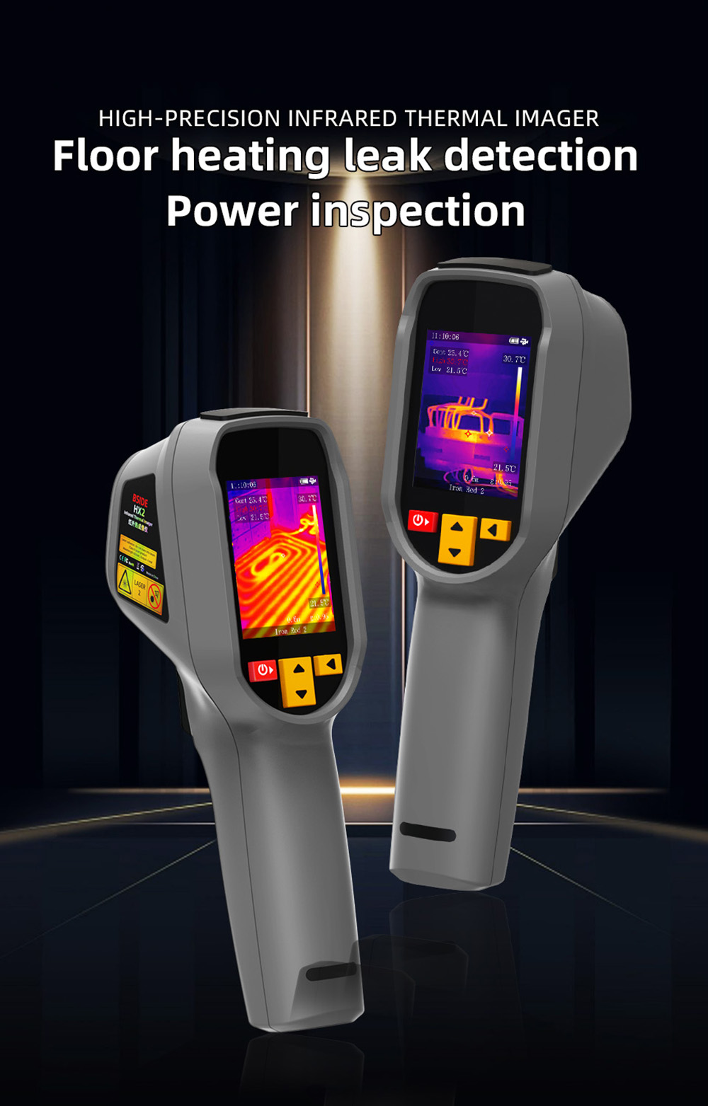 BSIDE HX2 High Definition Thermal Imaging Camera, 240x320 Pixels, 15 Color Modes, 2.4-inch TFT LCD Screen, 0.3-3m Adjustable, 50°×50° Wide-Angle Lens, Outdoor Indoor Use - Grey