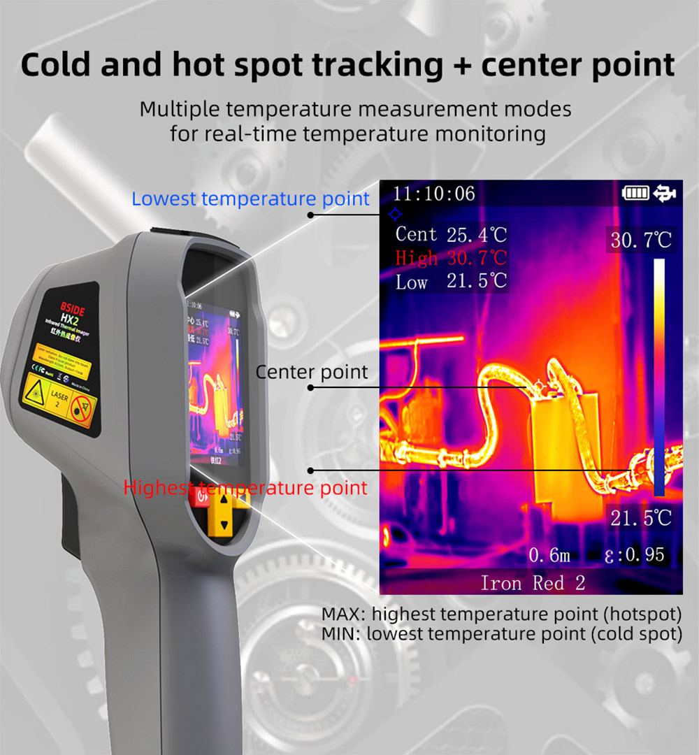 BSIDE HX2 High Definition Thermal Imaging Camera, 240x320 Pixels, 15 Color Modes, 2.4-inch TFT LCD Screen, 0.3-3m Adjustable, 50°×50° Wide-Angle Lens, Outdoor Indoor Use - Grey