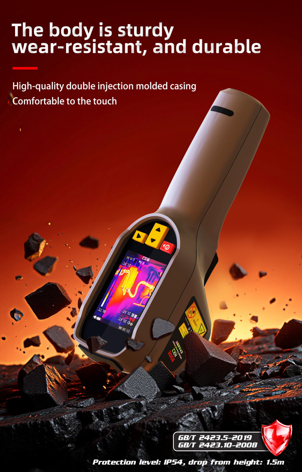 BSIDE HX2 High Definition Thermal Imaging Camera, 240x320 Pixels, 15 Color Modes, 2.4-inch TFT LCD Screen, 0.3-3m Adjustable, 50°×50° Wide-Angle Lens, Outdoor Indoor Use - Grey