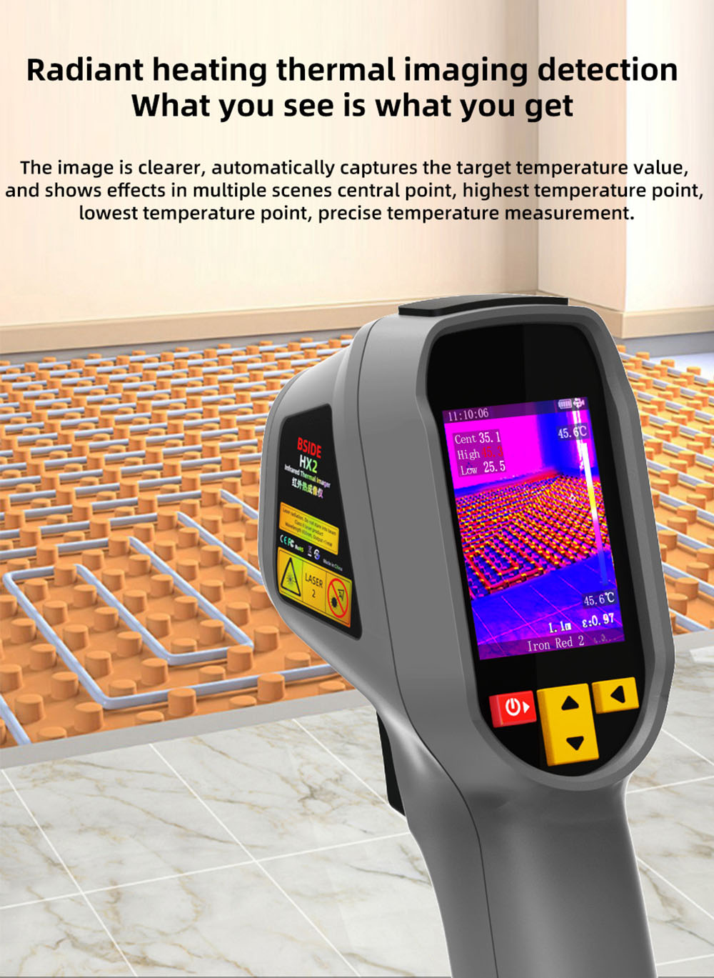 BSIDE HX2 High Definition Thermal Imaging Camera, 240x320 Pixels, 15 Color Modes, 2.4-inch TFT LCD Screen, 0.3-3m Adjustable, 50°×50° Wide-Angle Lens, Outdoor Indoor Use - Grey