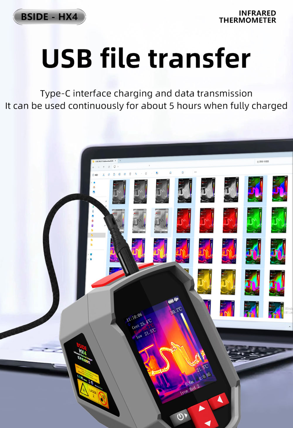 BSIDE HX4 High Definition Infrared Thermal Imaging Camera, 240x320 Pixels, 15 Pseudo-Color Modes, -20℃ - 550℃ Range, 2.4