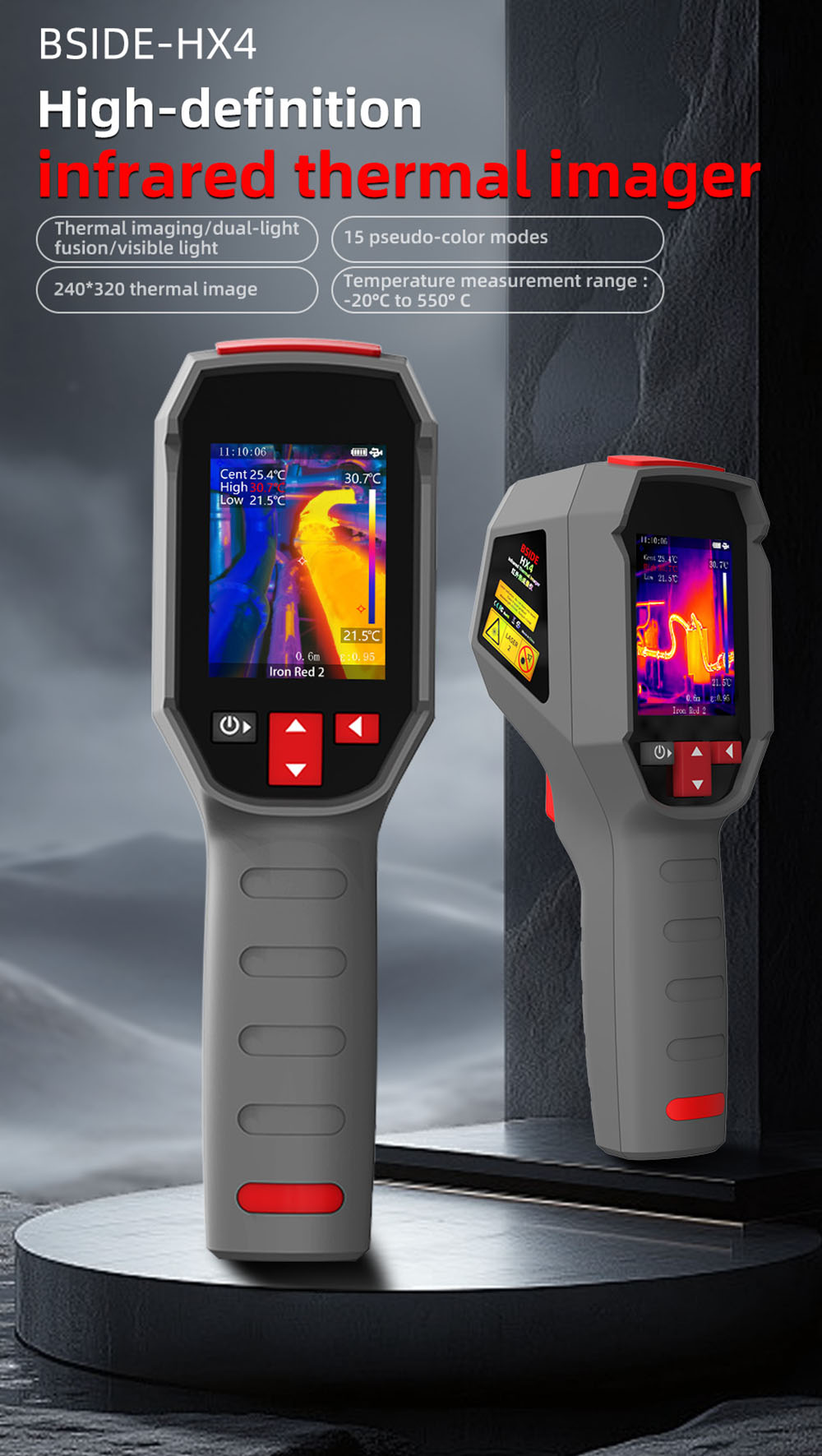 BSIDE HX4 High Definition Infrared Thermal Imaging Camera, 240x320 Pixels, 15 Pseudo-Color Modes, -20℃ - 550℃ Range, 2.4