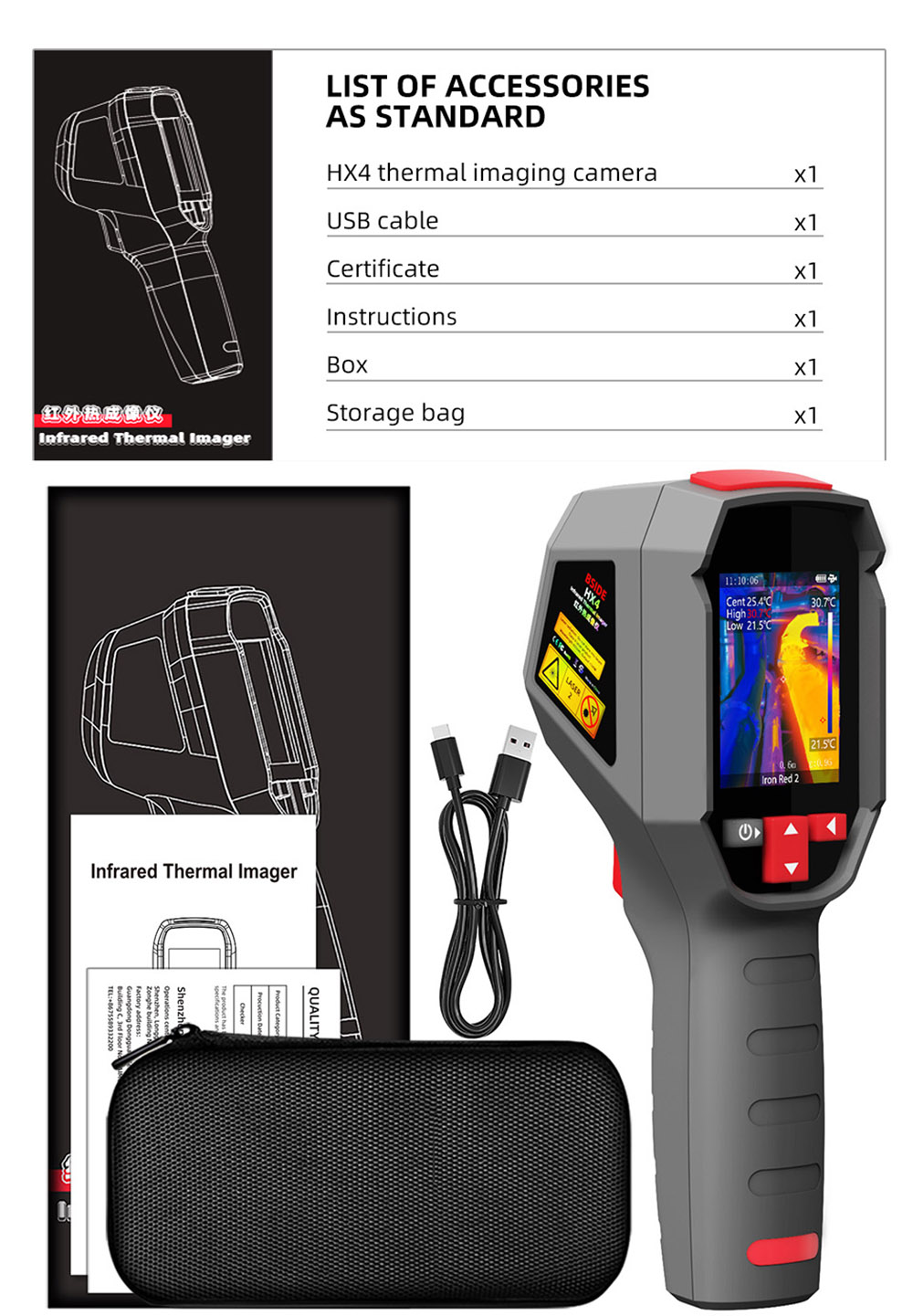 BSIDE HX4 High Definition Infrared Thermal Imaging Camera, 240x320 Pixels, 15 Pseudo-Color Modes, -20℃ - 550℃ Range, 2.4