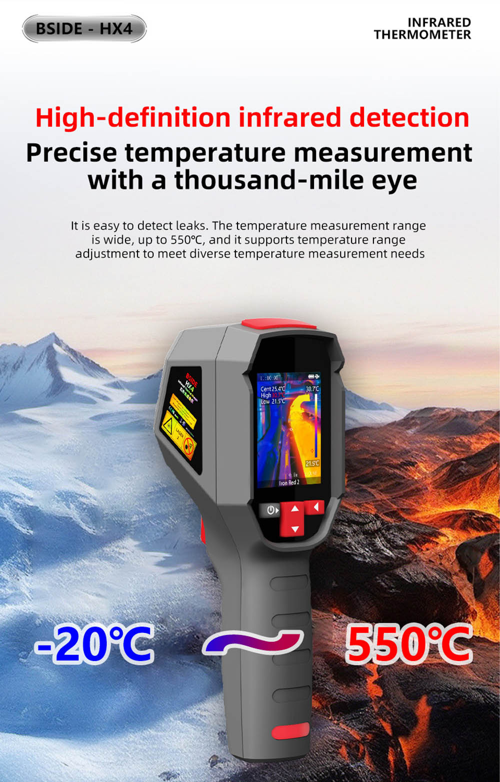 BSIDE HX4 High Definition Infrared Thermal Imaging Camera, 240x320 Pixels, 15 Pseudo-Color Modes, -20℃ - 550℃ Range, 2.4