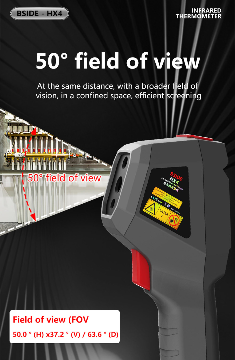 BSIDE HX4 High Definition Infrared Thermal Imaging Camera, 240x320 Pixels, 15 Pseudo-Color Modes, -20℃ - 550℃ Range, 2.4