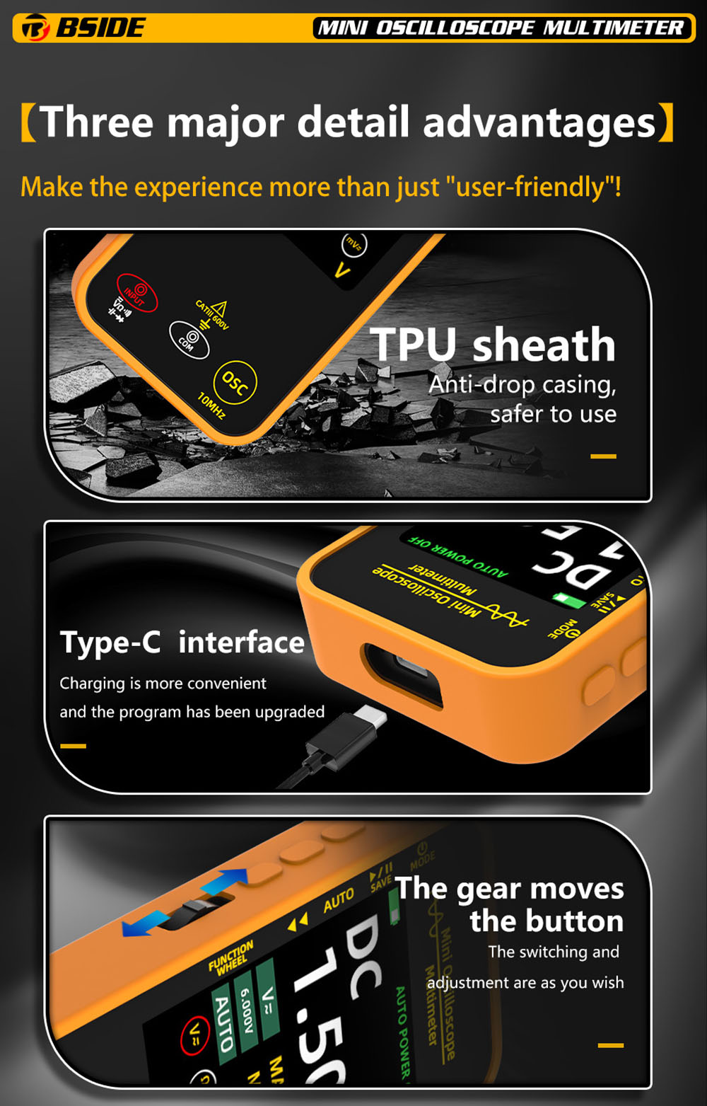 BSIDE OS1 Mini Digital Oscilloscope Multimeter High Precision Single Channel 10M Bandwidth Multi-functional Electrical Maintenance Specialized Auto Repair Instrument
