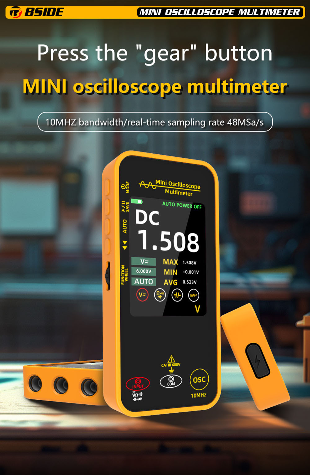 BSIDE OS1 Mini Digital Oscilloscope Multimeter High Precision Single Channel 10M Bandwidth Multi-functional Electrical Maintenance Specialized Auto Repair Instrument