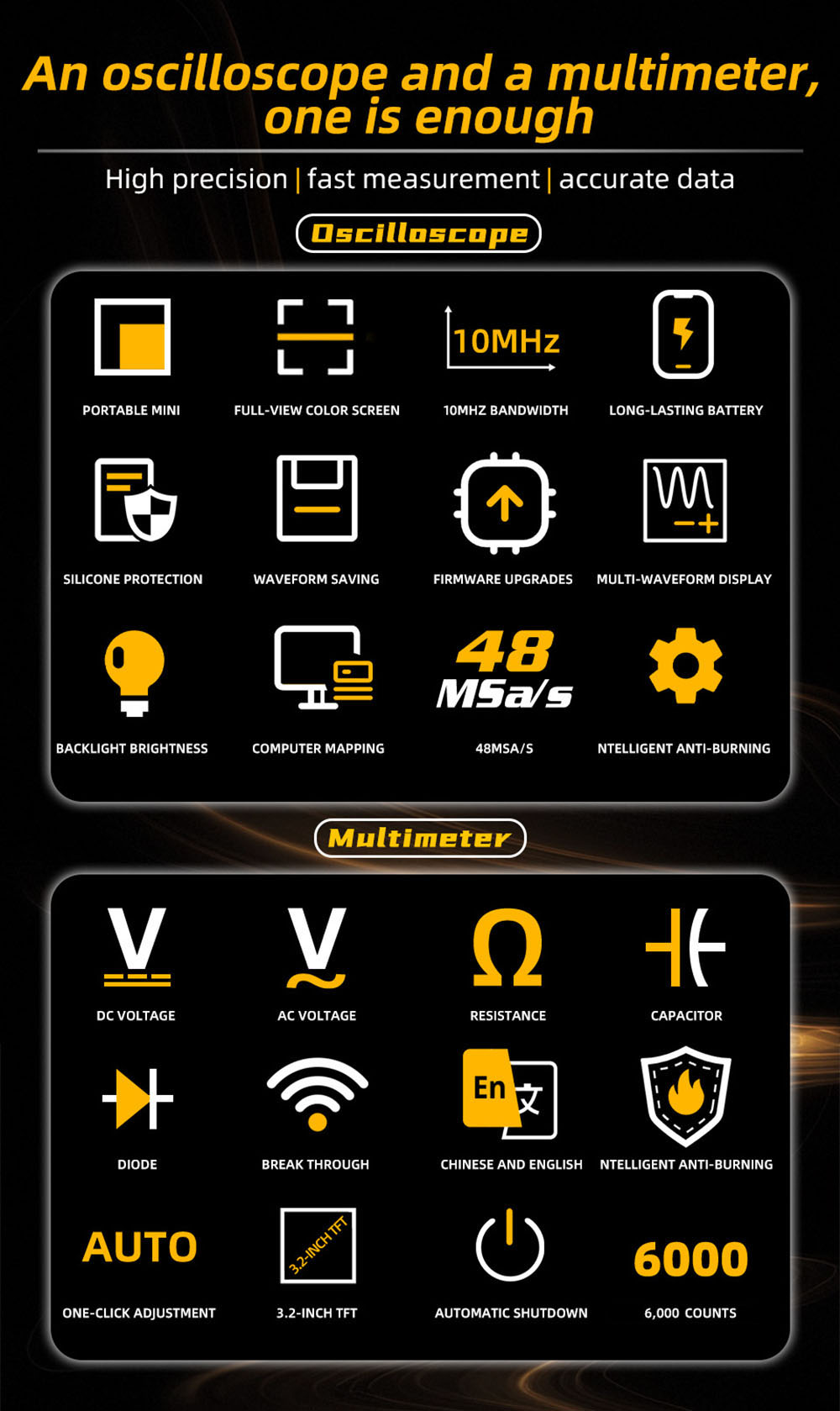 BSIDE OS1 Mini Digital Oscilloscope Multimeter High Precision Single Channel 10M Bandwidth Multi-functional Electrical Maintenance Specialized Auto Repair Instrument