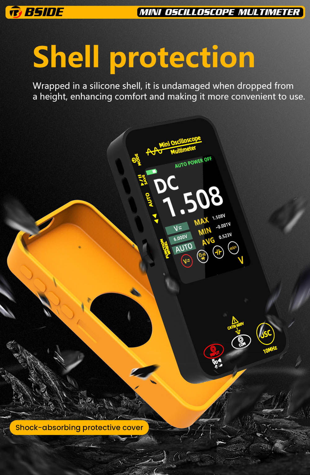 BSIDE OS1 Mini Digital Oscilloscope Multimeter High Precision Single Channel 10M Bandwidth Multi-functional Electrical Maintenance Specialized Auto Repair Instrument