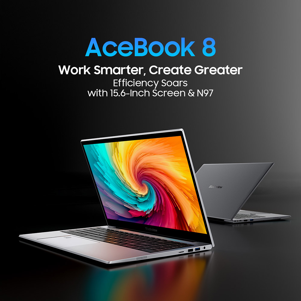 Refurbished Blackview Acebook 8 Laptop, 15.6-inch 1920*1080 IPS Screen, Intel Core N97, 16GB RAM 512GB SSD, Dual-band WiFi Bluetooth 5.0, 2*USB 3.0 1*USB 2.0 1*USB-C 1*HDMI 2.0 1*Audio Jack 1*MicroSD Card Slot, 38Wh Battery 36W Charge - Grey