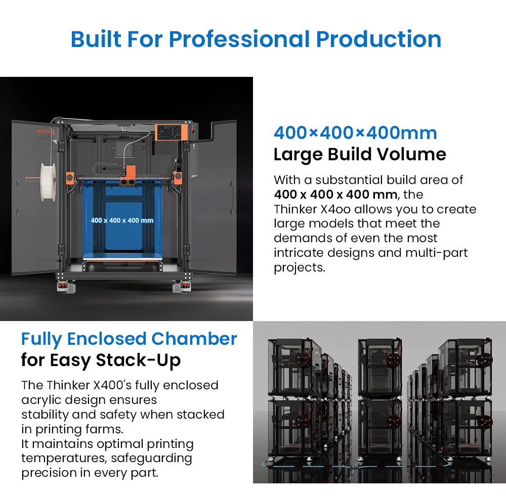 ERYONE ThinkerX400 FDM 3D Printer, 0.1-0.3 mm Print Precision, 500mm/s High Speed, 25-Point Grid Auto-Leveling - US Plug