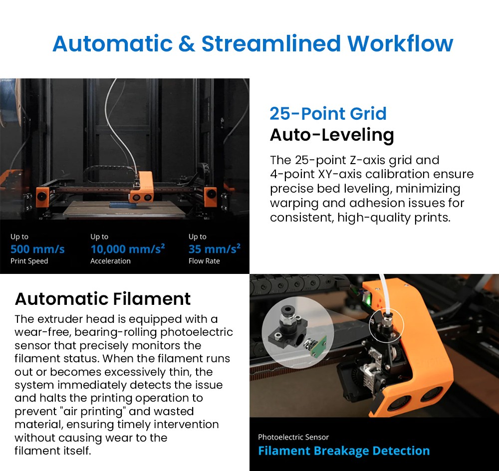 ERYONE ThinkerX400 FDM 3D Printer, 0.1-0.3 mm Print Precision, 500mm/s High Speed, 25-Point Grid Auto-Leveling - US Plug