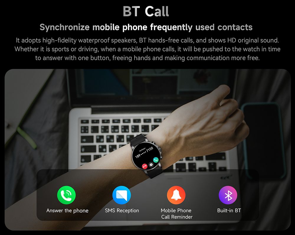 IMIKI Holo Ultra Smartwatch, 1.6 inch AMOLED Screen, 100+ Sports Modes, IP68 Waterproof, Health & Sleep Monitoring, Bluetooth Calling, 100+ Watch Faces - Black