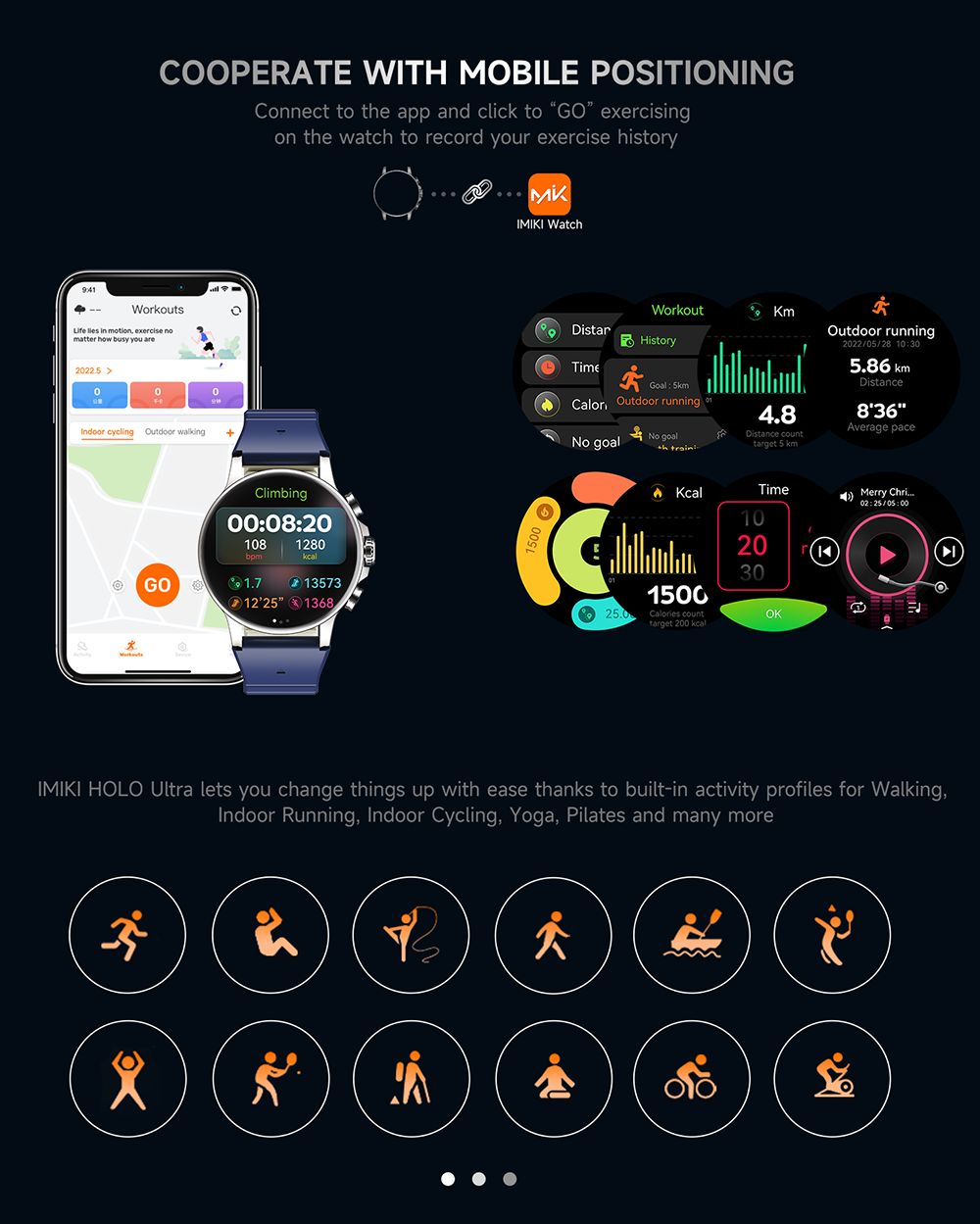 IMIKI Holo Ultra Smartwatch, 1.6 inch AMOLED Screen, 100+ Sports Modes, IP68 Waterproof, Health & Sleep Monitoring, Bluetooth Calling, 100+ Watch Faces - Black