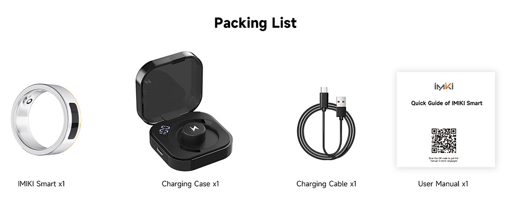 IMIKI Smart Ring 2, 5ATM Waterproof, Sleep Monitoring, Touch Control - 8#, Diameter 18.2mm, Circumference 57mm