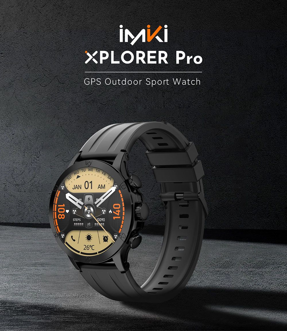 IMIKI XPLORER Pro Smartwatch, 1.6 inch AMOLED Screen, 450mAh Battery, 170+ Sports Modes, Heart Rate, SpO2 & Sleep Monitoring, Bluetooth Calling, 1ATM Water Resistant, 100+ Watch Faces
