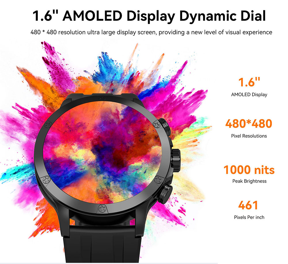 IMIKI XPLORER Pro Smartwatch, 1.6 inch AMOLED Screen, 450mAh Battery, 170+ Sports Modes, Heart Rate, SpO2 & Sleep Monitoring, Bluetooth Calling, 1ATM Water Resistant, 100+ Watch Faces