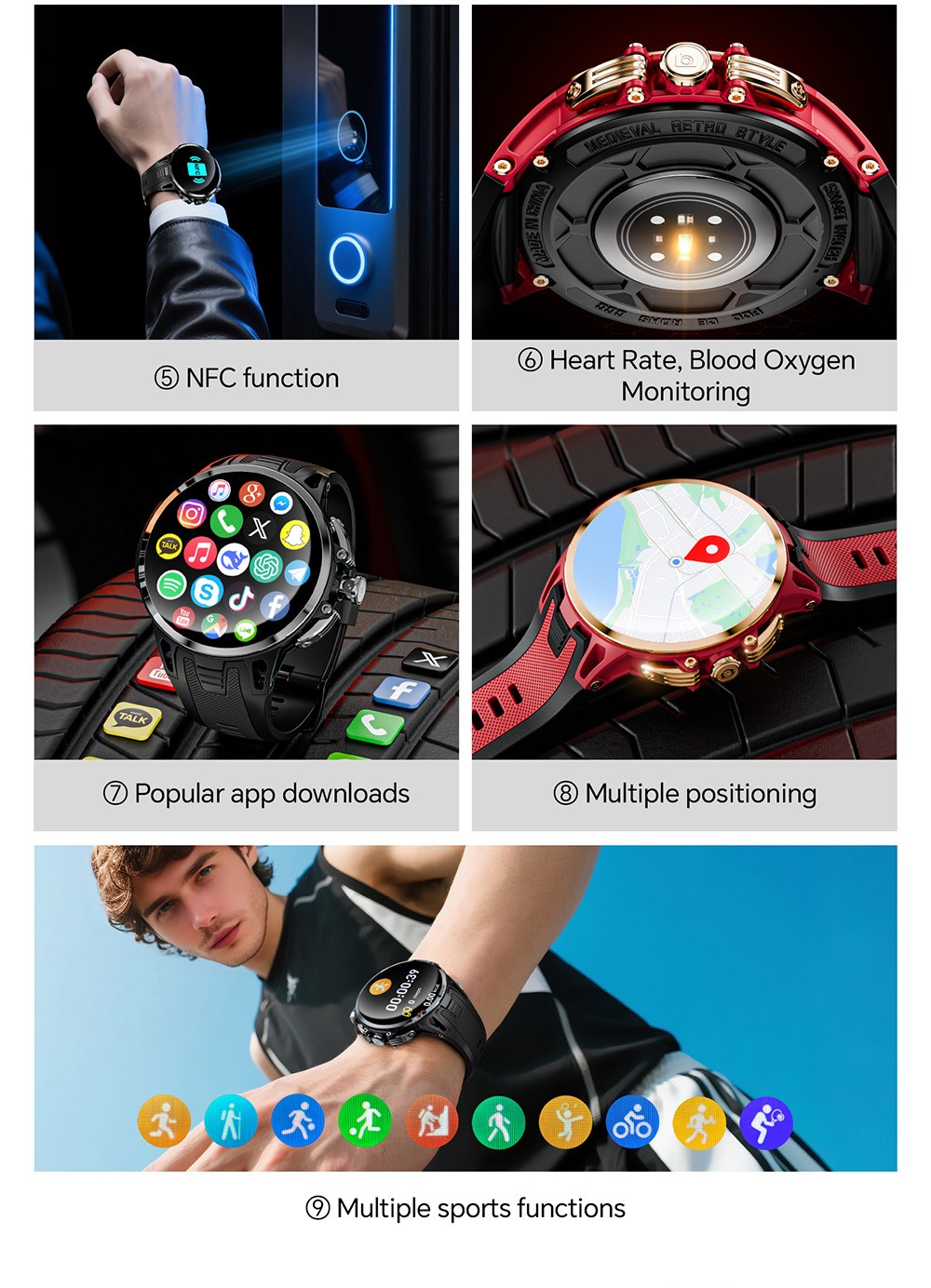 LOKMAT APPLLP 4 PRO Smartwatch, 1.75 inch AMOLED Screen, 5G Calling, NFC Function, Heart Rate Monitoring, Multiple Sports Modes - Golden