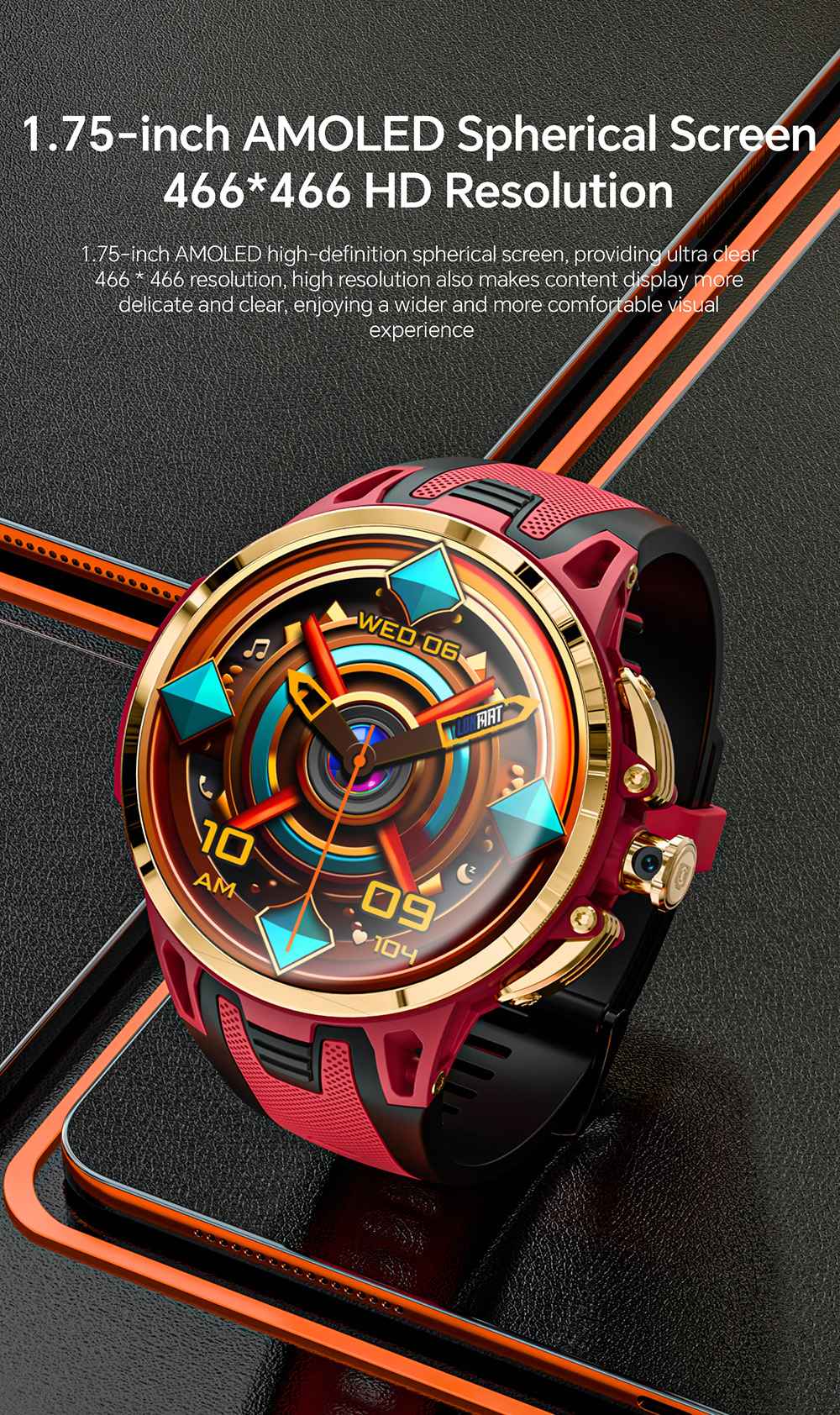 LOKMAT APPLLP 4 PRO Smartwatch, 1.75 inch AMOLED Screen, 5G Calling, NFC Function, Heart Rate Monitoring, Multiple Sports Modes - Golden