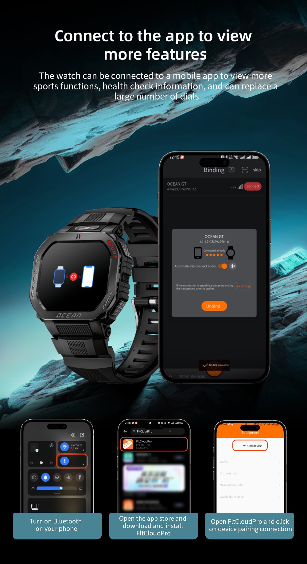 LOKMAT OCEAN GT Smartwatch, 1.75 inch Screen, Flashlight & Compass, Al Voice Assistant, Bluetooth Calling, 3ATM Waterproof, Health Monitoring, 100+ Sports Modes - Golden