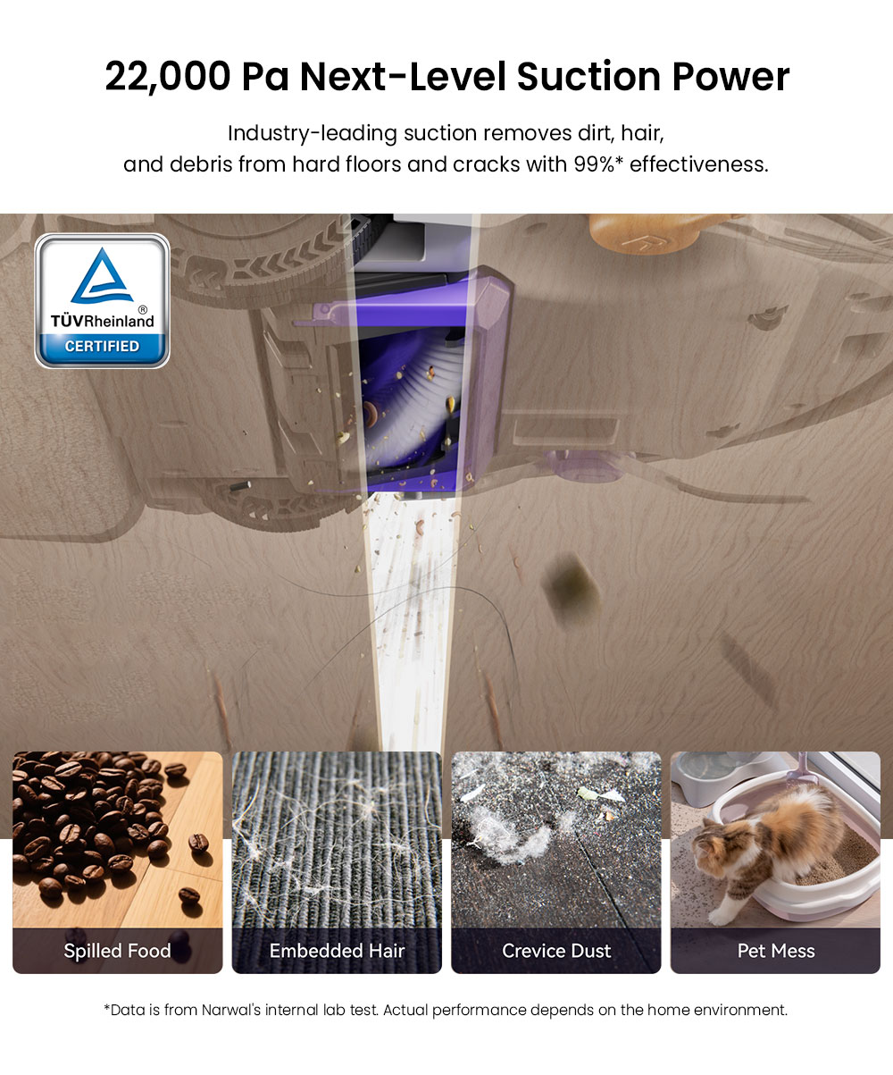 Narwal Freo Flow Ultra Robot Vacuum, 22000Pa Hyper Suction, Real-Time Self-Cleaning, AI-Powered Obstacle Avoidance, Ideal for Pet Hair and Hard Floor - White