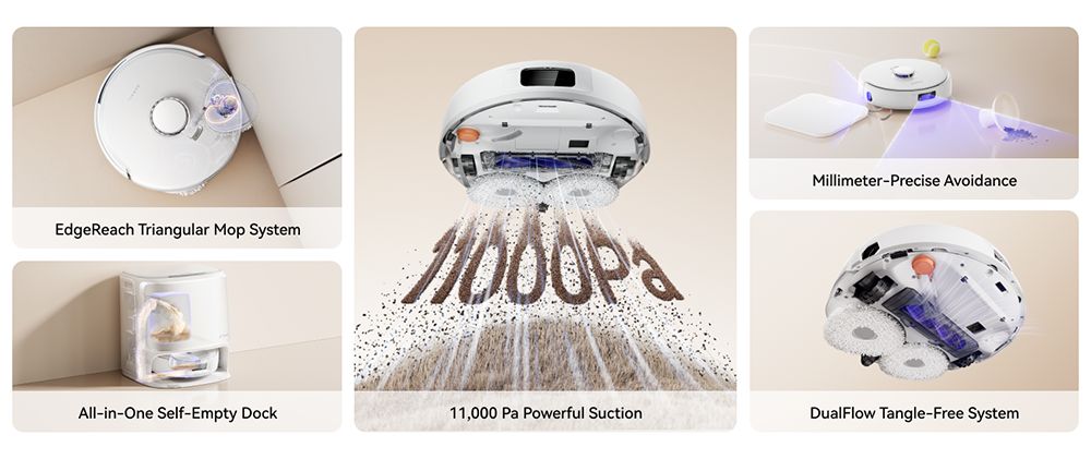 Narwal Freo X10 Pro robotporszívó, gubancmentes robotfelmosó, 8500 Pa erős szívás, önürítő, automatikus felmosómosás, automatikus szárítás, akadálykerülés, ideális háziállatok szőréhez és kemény padlóhoz - fehér