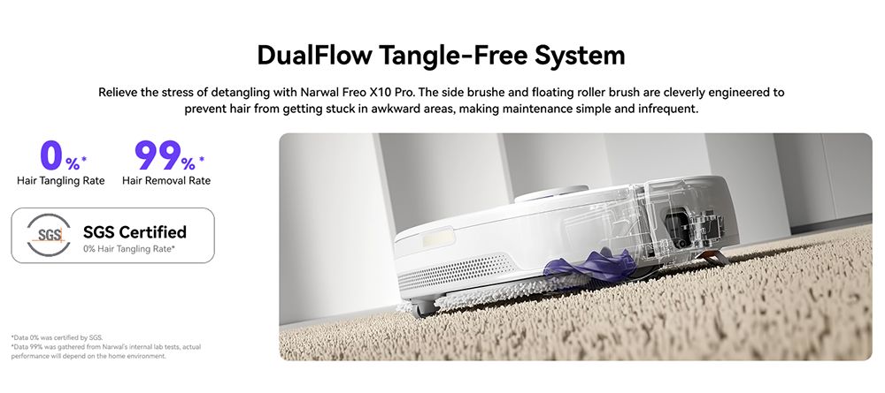 Narwal Freo X10 Pro robotporszívó, gubancmentes robotfelmosó, 8500 Pa erős szívás, önürítő, automatikus felmosómosás, automatikus szárítás, akadálykerülés, ideális háziállatok szőréhez és kemény padlóhoz - fehér