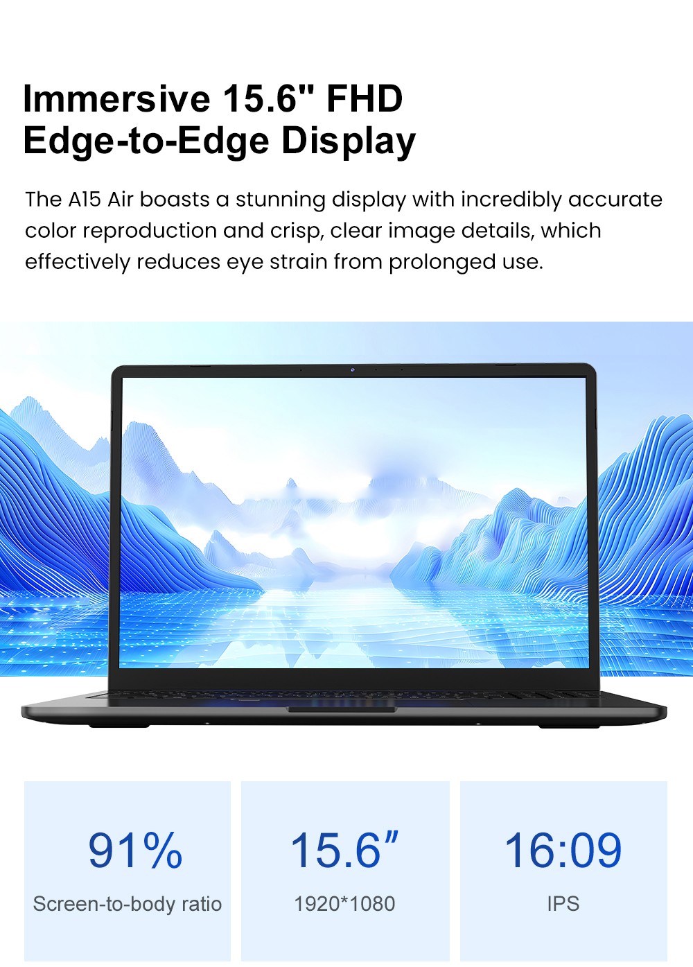 Ninkear A15 Air laptop, 15,6 hüvelykes 1920*1080 képernyő, AMD Ryzen 5 3500U 8 mag, max. 3,7 GHz, 16 GB RAM 512 GB SSD, WiFi 5, 1* Teljes funkcionalitású Type-C, 2*USB3.0, 1*USB2.0, 1*HDMI, 1*RJ45, 1*Micro SD, 1*Audio Jack, 180 ° Nyitás, ujjnyomat és bezárás