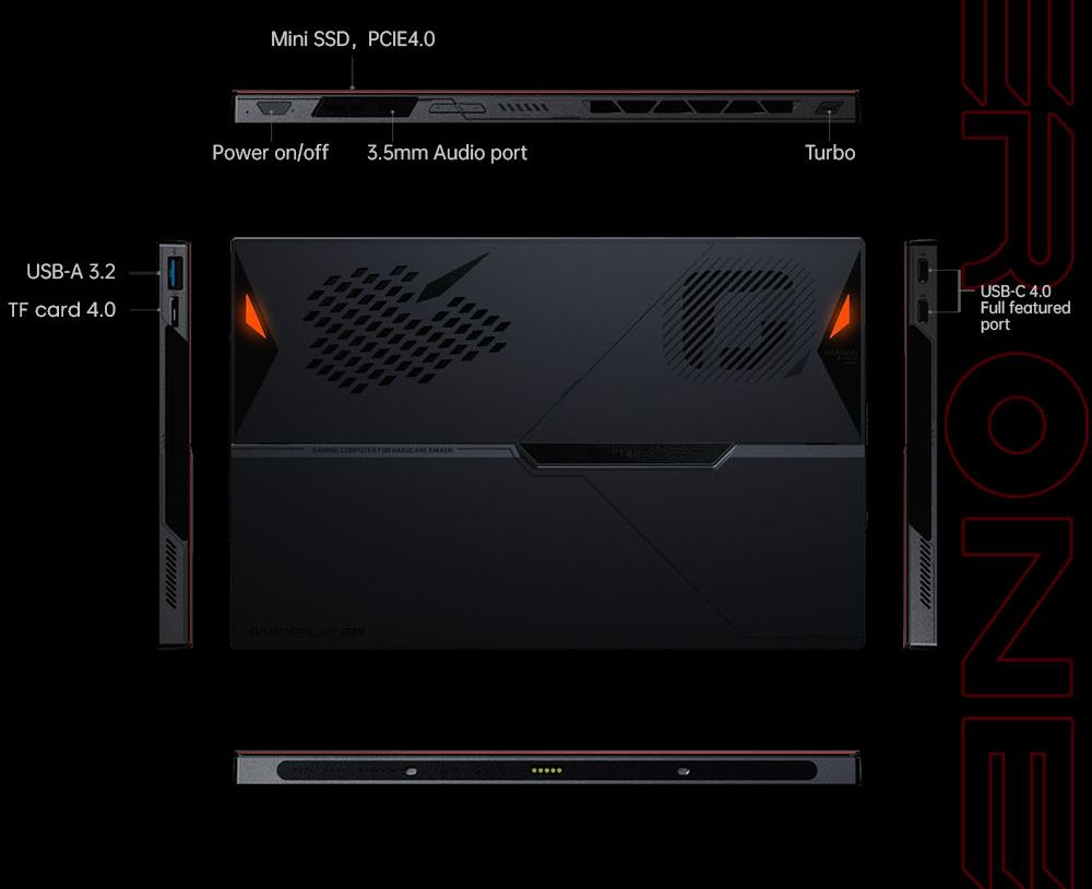 One Netbook OneXPlayer X1 Air Portable 3-in-1 Gaming PC, Intel Core Ultra 5 258V 8 Cores Max 4.5GHz, 10.95 inch 2560*1600 120Hz Screen, 32GB LPDDR5X RAM 512GB SSD, Facial & Fingerprint Unlock, 2*USB4.0, 1*USB3.2, 1*TF Card, 1*Mini SSD Slot - EU Plug