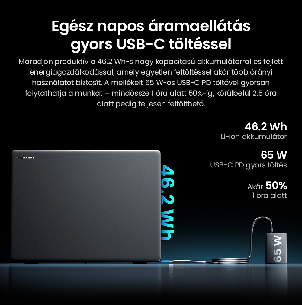 CHUWI CoreBook X Laptop, 14 hüvelykes 2160*1440 kijelző, AMD Ryzen 5 7430U 6 magos max. 4.3GHz, 16GB RAM 512 GB SSD, WiFi 6 Bluetooth 5.2, 4000mAh akkumulátor, háttérvilágításos billentyűzet, 1*Teljes funkcionalitású Type-C, 2*USB3.0, 1*HDMI 1.4, 1*TF kártyahely, 1*Fejhallgató jack