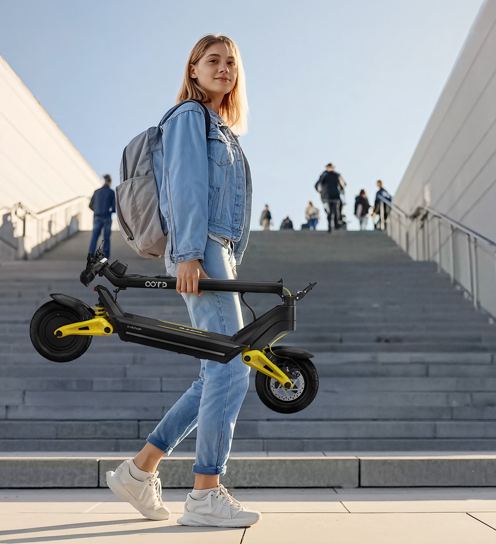 OOTD S10 Összecsukható Elektromos Roller 10 hüvelykes Gumiabroncsok 1400W Motor 25km/h Max. Sebesség 48V 20Ah Akkumulátor 60-70km-es hatótávolsághoz 120KG Max. Terhelés Tárcsafék Ütéscsillapítás IPX4 APP - Sárga