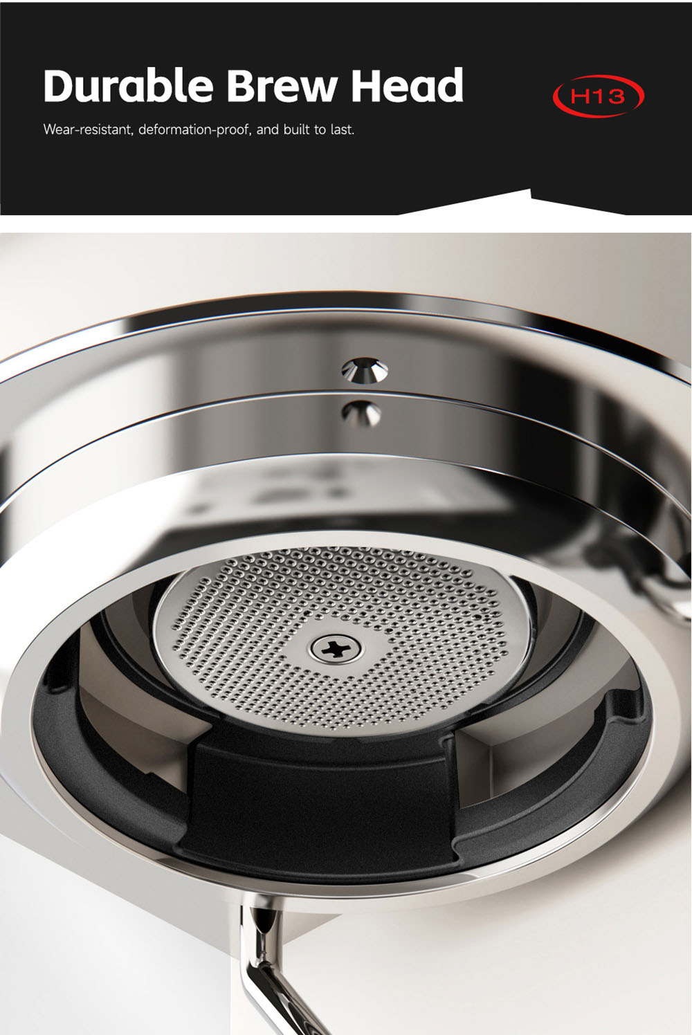 HiBREW H13 Machine à café semi-automatique, Système à double chaudière avec pression de pompe 20 bars, Écran tactile, Modes de brassage multifonctions, Plateau à gouttes réglable - Blanc