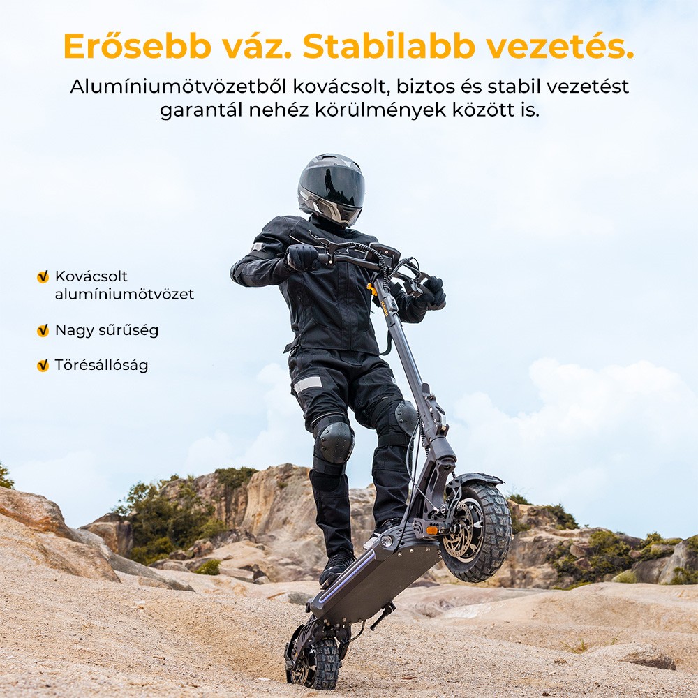 Ausom SR1 Elektromos Roller, 2*1000W-os Motor, 52V 20.8Ah Akkumulátor, 10 colos Gumiabroncsok, 65km/h Max. Sebesség, 95km Hatótávolság, Elöl és Hátul Hidraulikus Tárcsafékek, Lengőkaros Felfüggesztés