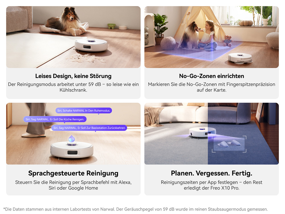 Narwal Freo X10 Pro Saug- und Wischroboter, 11.000Pa Saugleistung, 120 Tage Selbstentleerung, Verwicklungsfrei, Automatisches Mopwaschen & -trocknen, Hindernisvermeidung, für Tierhaare und Hartböden – Weiß