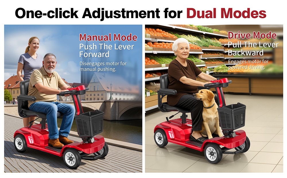 Unificare Lucas Pro Trottinette à quatre roues, moteur 180W, batterie 24V 12Ah, pneus de 8 pouces, vitesse maximale de 6 km/h, autonomie de 20 km, frein magnétique, charge maximale de 190 kg - Rouge