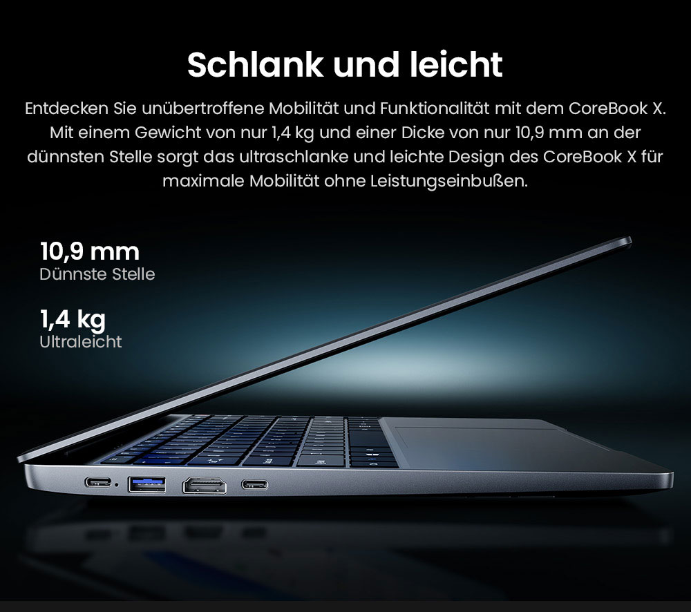 CHUWI CoreBook X Laptop, 14 Zoll 2160 x 1440 Display, AMD Ryzen 5 7430U 6 Kerne Max 4,3 GHz, 16 GB RAM 512 SSD, WiFi 6 Bluetooth 5.2, 4000 mAh Akku, Tastatur mit Hintergrundbeleuchtung, 1 * voll ausgestatteter Typ-C, 2 * USB 3.0, 1 * HDMI 1.4, 1 * TF-Kartensteckplatz, 1 * Kopfhöreranschluss
