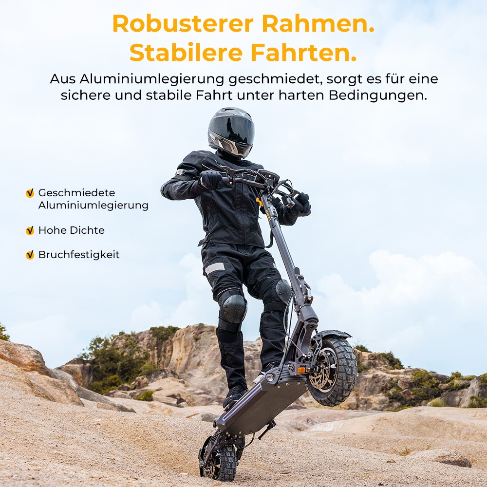 Ausom SR1 Elektroroller, 2 x 1000 W Motor, 52 V 20,8 Ah Akku, 10 Zoll Reifen, 65 km/h Höchstgeschwindigkeit, 95 km Reichweite, Hydraulische Scheibenbremsen vorne und hinten, Schwingenaufhängung