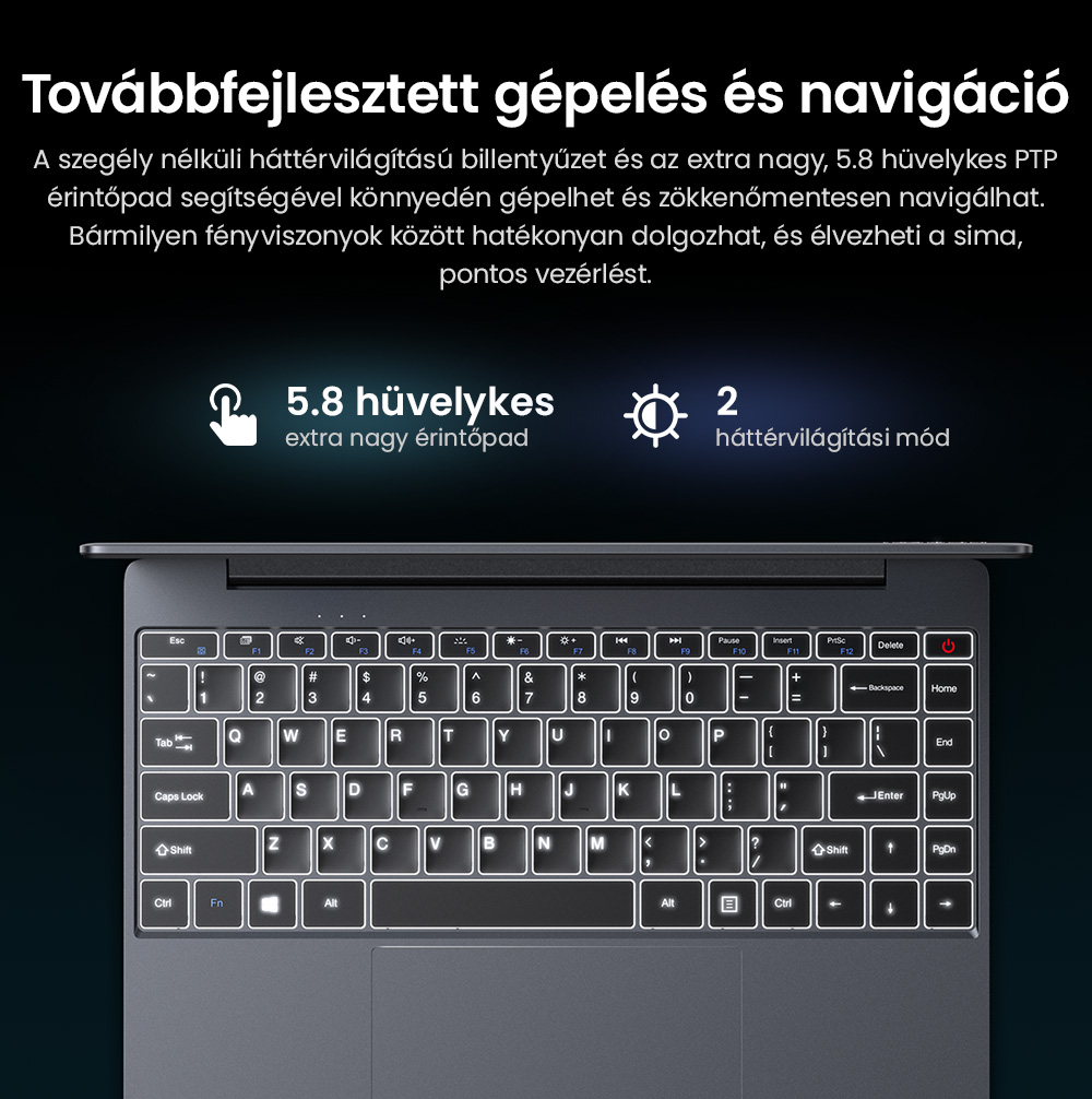 CHUWI CoreBook X Laptop, 14 hüvelykes 2160*1440 kijelző, AMD Ryzen 5 7430U 6 magos max. 4.3GHz, 16GB RAM 512 GB SSD, WiFi 6 Bluetooth 5.2, 4000mAh akkumulátor, háttérvilágításos billentyűzet, 1*Teljes funkcionalitású Type-C, 2*USB3.0, 1*HDMI 1.4, 1*TF kártyahely, 1*Fejhallgató jack