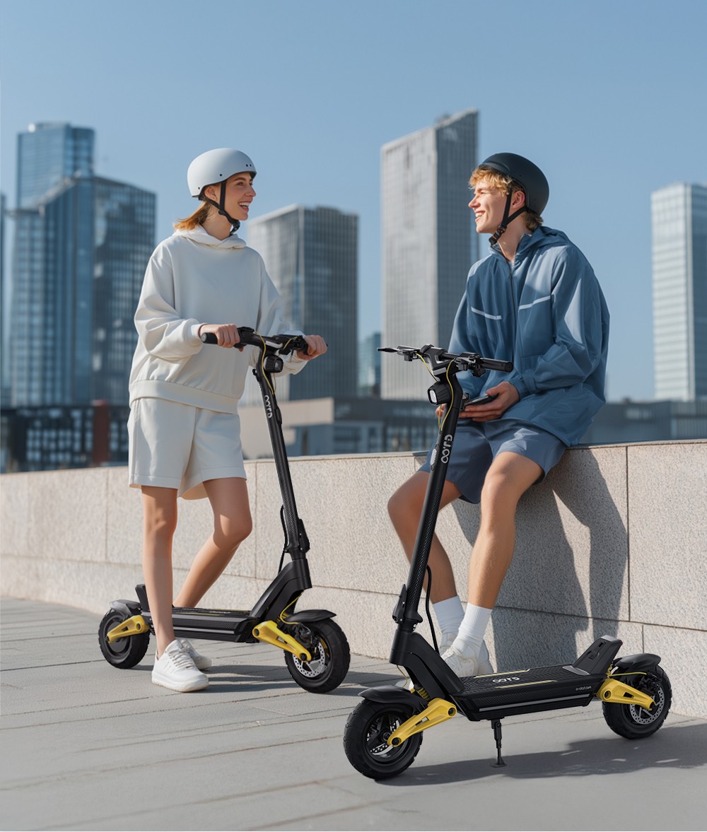 OOTD S10 Folding Electric Scooter 10 Inch Tires 1400W Motor 25km/h Max Speed 48V 20Ah Battery for 60-70km Range 120KG Max Load Disc Brake shock absorption IPX4 APP - Yellow