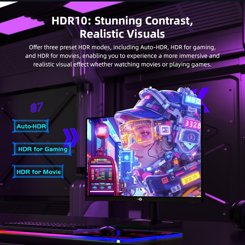 TITAN ARMY C24A1H Gamer Monitor, 23,6 hüvelykes 1500R ívelt VA képernyő, 1920*1080, 240Hz frissítési frekvencia, Dinamikus OD, FreeSync, HDR10, 10 forgatókönyv mód, 96% sRGB, Game+, 1*HDMI 2.0, 1*DP1.2, 1*Audio, Low Blue Light