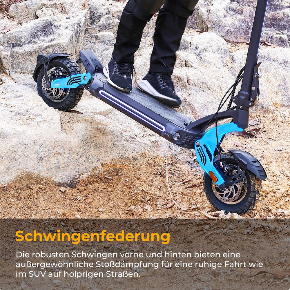 Ausom SR1 Elektroroller, 2 x 1000 W Motor, 52 V 20,8 Ah Akku, 10 Zoll Reifen, 65 km/h Höchstgeschwindigkeit, 95 km Reichweite, Hydraulische Scheibenbremsen vorne und hinten, Schwingenaufhängung