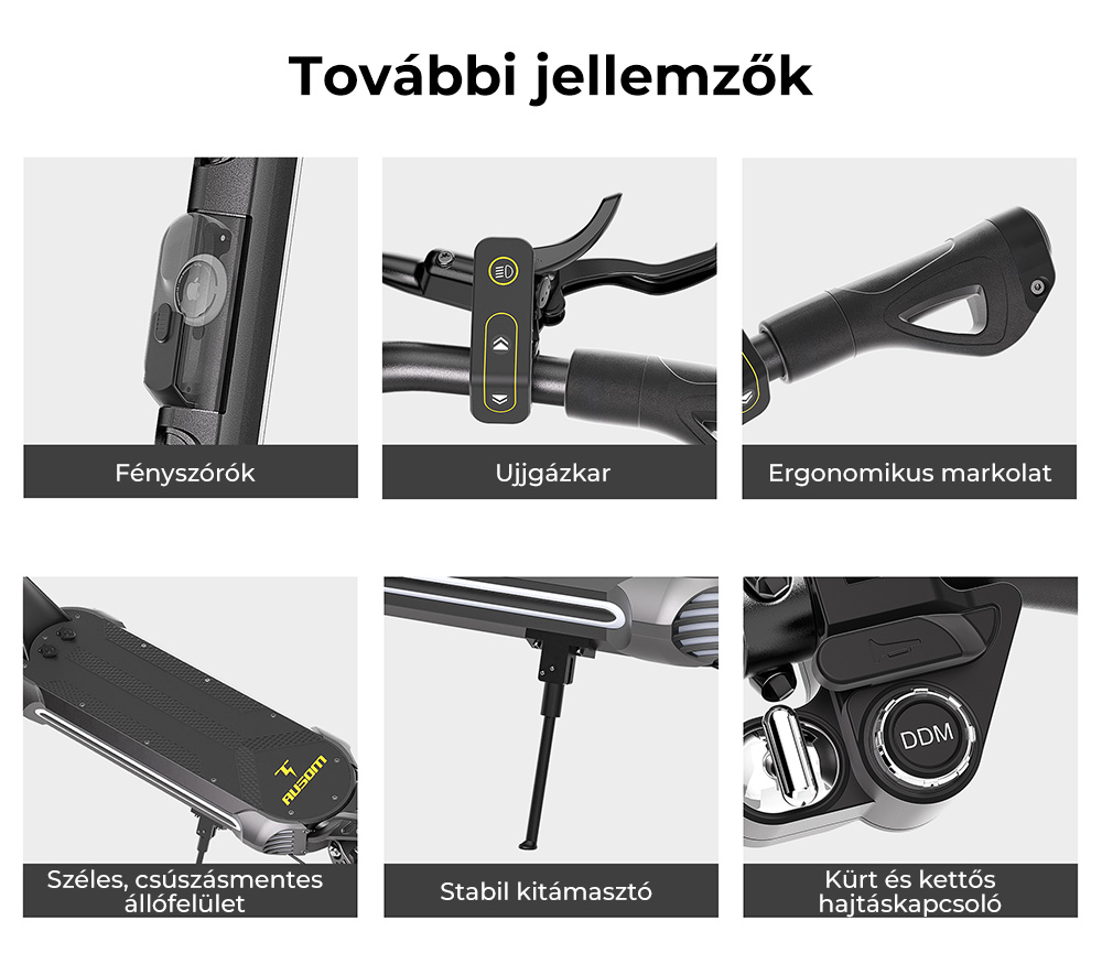 Ausom SR1 Elektromos Roller, 2*1000W-os Motor, 52V 20.8Ah Akkumulátor, 10 colos Gumiabroncsok, 65km/h Max. Sebesség, 95km Hatótávolság, Elöl és Hátul Hidraulikus Tárcsafékek, Lengőkaros Felfüggesztés