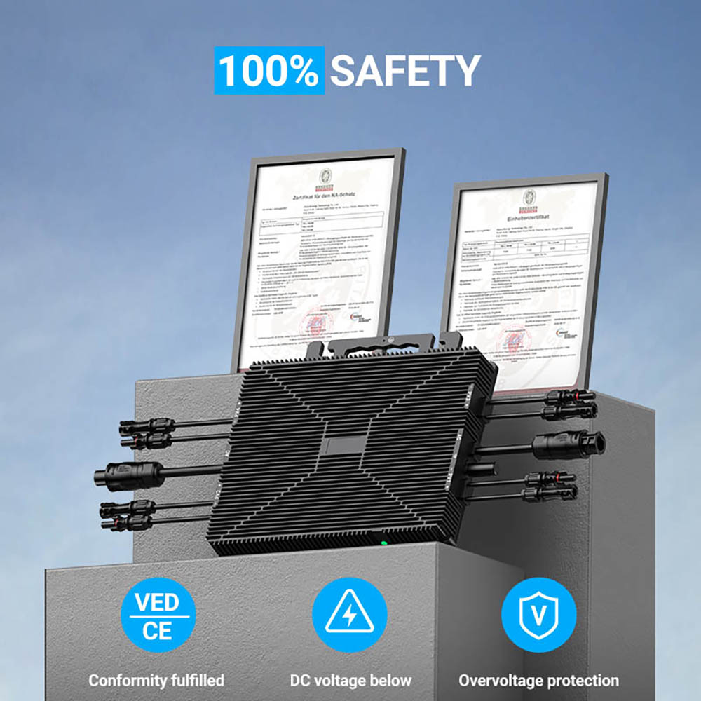 LIONSHEE LS-800Mi 800W Micro Inverter, 2 MPPTs, 230V Output, 96% Peak Efficiency, IP67 Waterproof, Wi-Fi Smart Monitoring