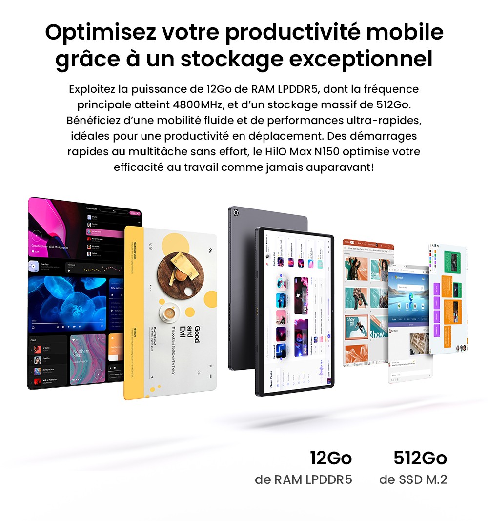 CHUWI Hi10 Max Tablette + clavier + Stylet, processeur Intel N150 4 cœurs à 3,6 GHz maximum, écran tactile 12,96 pouces, RAM 12 Go, SSD 512 Go, double écran 4K USB-C + Micro HDMI, Wi-Fi 6, 2 ports Type-C complets, 1 port USB 3.2, 1 prise audio