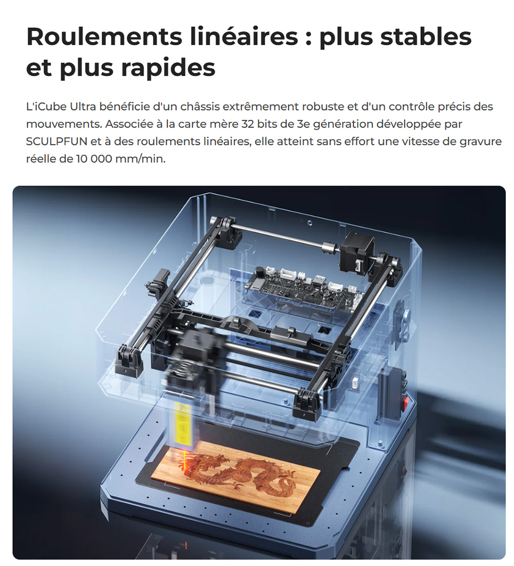 SCULPFUN iCube Ultra Dual 12W + 1.2W Graveur Laser Précis – Spot 0.08/0.03 mm, Filtre à Fumée et Éclairage LED à 4 Modes, Zone de Travail 150x135mm