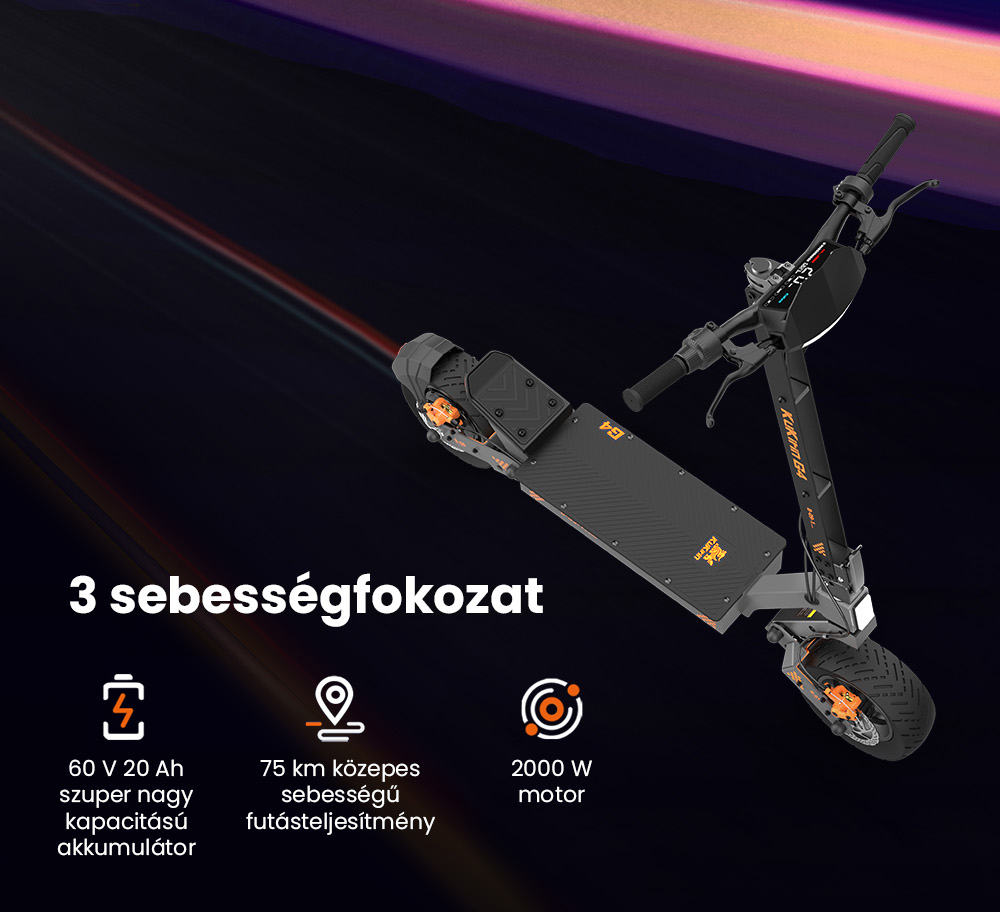 KuKirin G4 Elektromos Roller, 2*1000W-os Motor, 60V 20Ah Akkumulátor, 11 colos Gumiabroncsok, 70km/h Max. Sebesség, 75km Hatótávolság, Első és Hátsó Tárcsafékek, Négykaros Lengéscsillapító