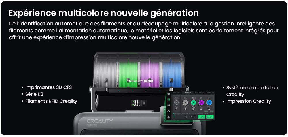 Imprimante 3D Creality K2 Pro Combo, système CFS, 300 x 300 x 300 mm