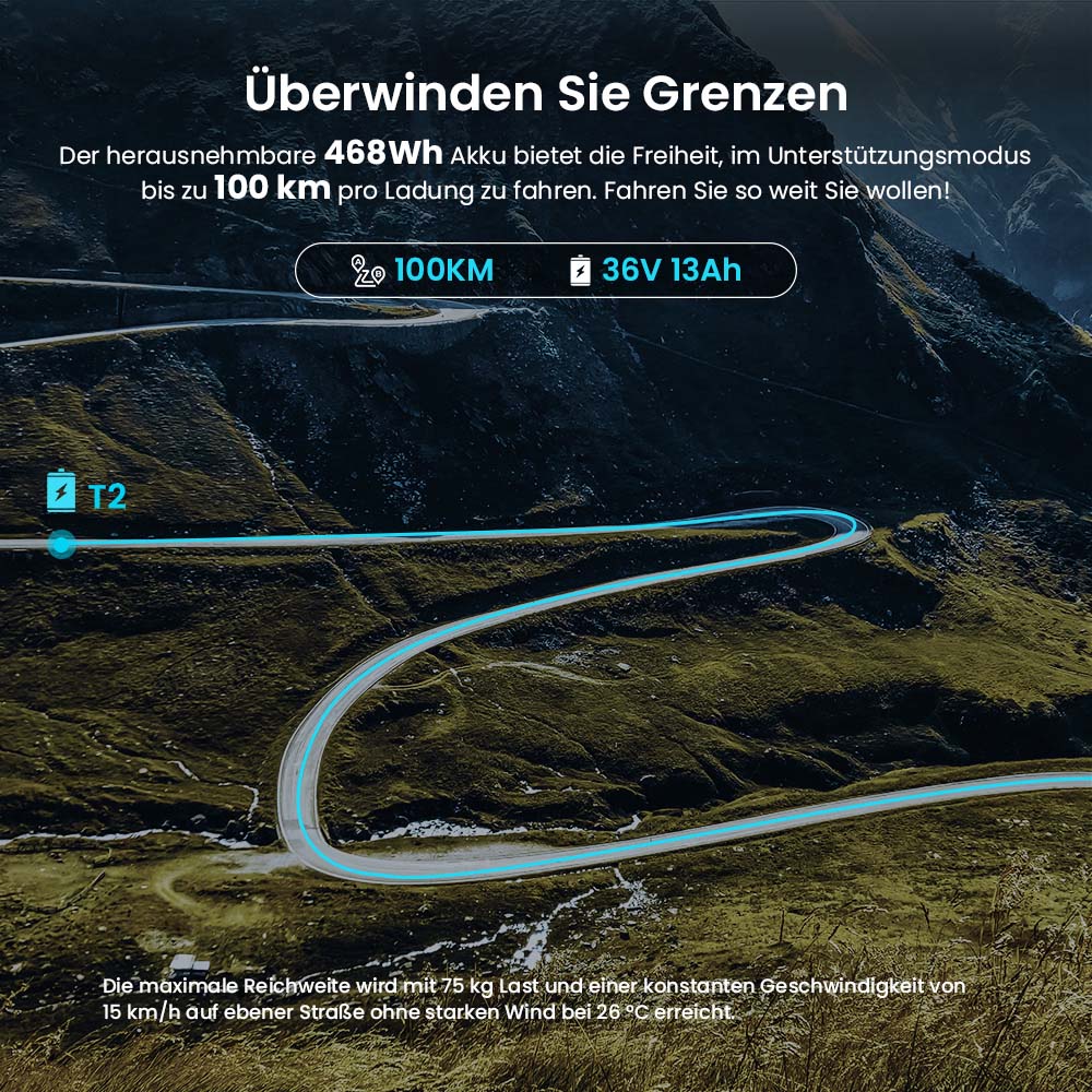Eleglide T2 Elektrofahrrad, 250-W-Motor, 36-V-13-Ah-Akku, 27,5 x 2,1 Zoll Reifen, 25 km/h Höchstgeschwindigkeit, 100 km maximale Reichweite, hydraulische Scheibenbremsen, Federgabel mit Verriegelung, Shimano 7-Gang, LCD-Display, App-Steuerung
